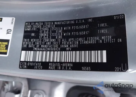 2022 Toyota Corolla Cross L из США, поврежденный, VIN 7MUAAAAG2NV008839